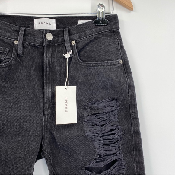 NWT Frame Le Vintage Bermuda Distressed Denim Shorts Washed Black 25 - Picture 6 of 11